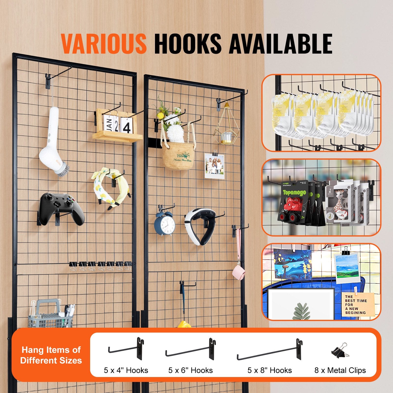 Building Toys: VEVOR 2' x 5.6' Grid Wall Panels Tower, 2 Packs Wire Gridwall Display Racks with T-Base Floorstanding, Double Side Gridwall Panels for Art Craft Shows, Retail Display with Extra Clips and Hooks