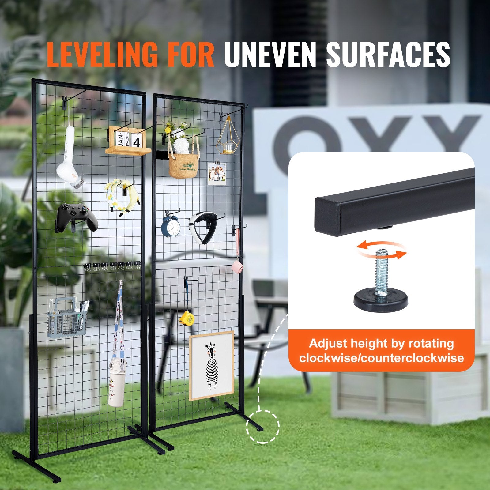 Building Toys: VEVOR 2' x 5.6' Grid Wall Panels Tower, 2 Packs Wire Gridwall Display Racks with T-Base Floorstanding, Double Side Gridwall Panels for Art Craft Shows, Retail Display with Extra Clips and Hooks