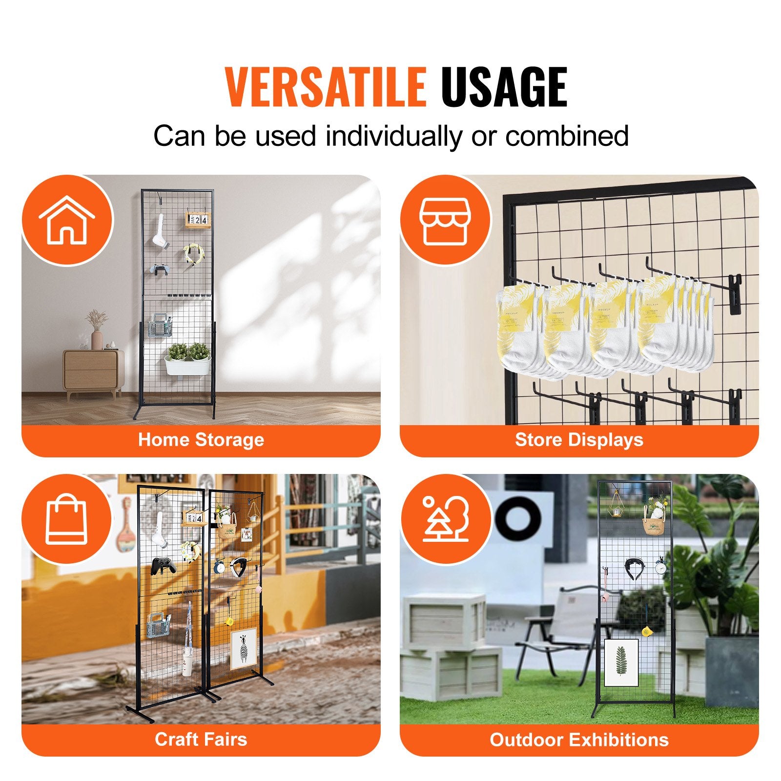Building Toys: VEVOR 2' x 5.6' Grid Wall Panels Tower, 2 Packs Wire Gridwall Display Racks with T-Base Floorstanding, Double Side Gridwall Panels for Art Craft Shows, Retail Display with Extra Clips and Hooks