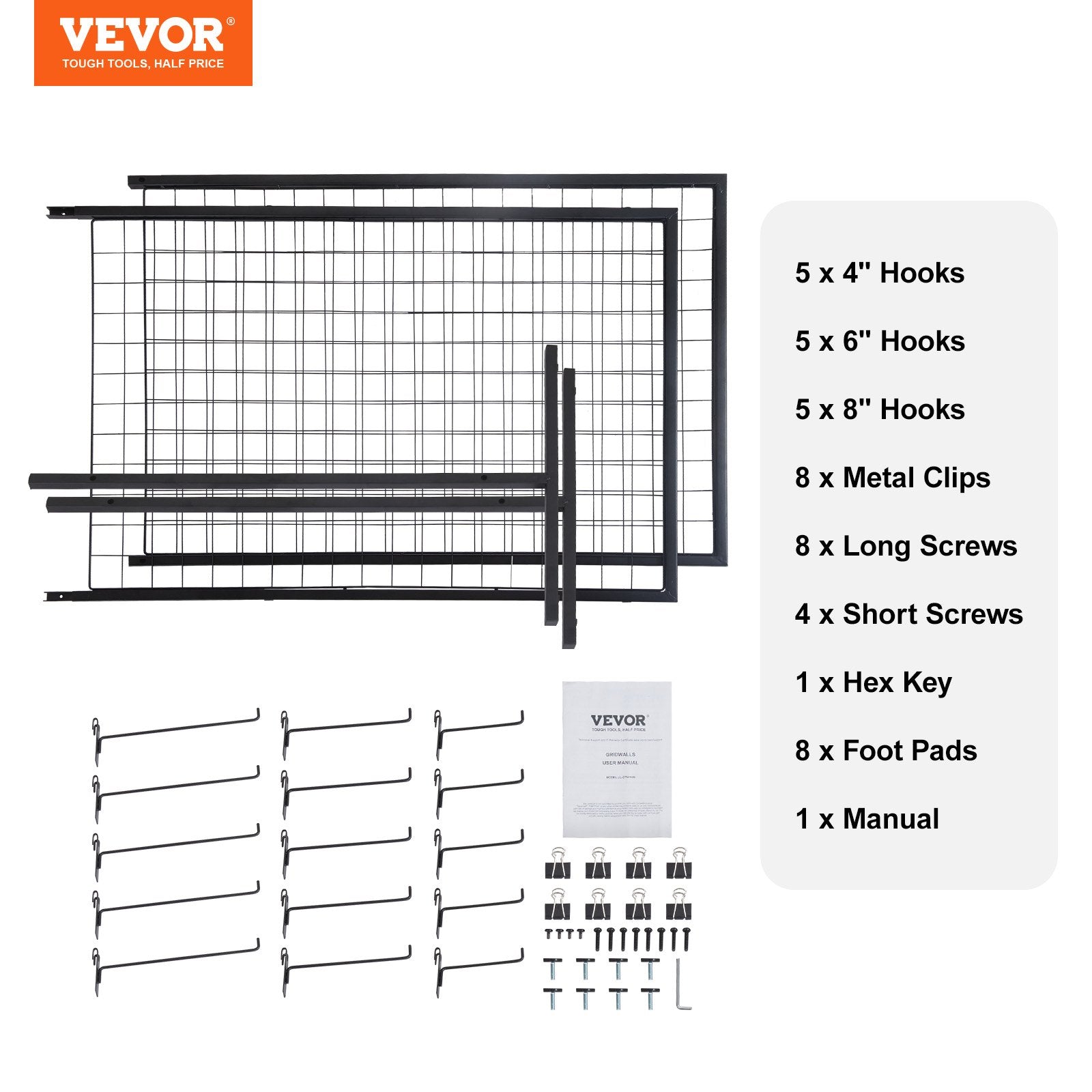 Building Toys: VEVOR 2' x 5.6' Grid Wall Panels Tower, 2 Packs Wire Gridwall Display Racks with T-Base Floorstanding, Double Side Gridwall Panels for Art Craft Shows, Retail Display with Extra Clips and Hooks