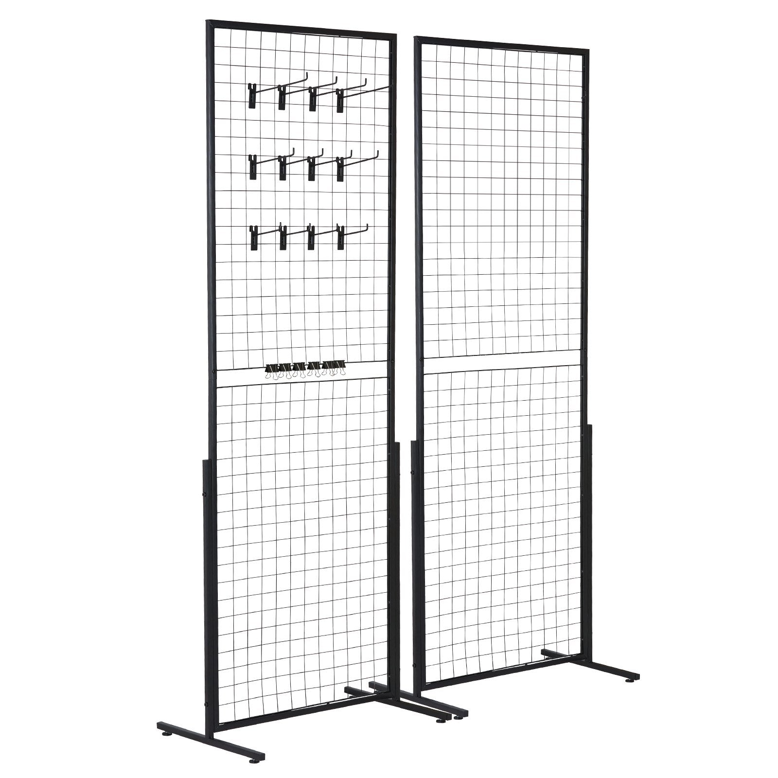 Building Toys: VEVOR 2' x 5.6' Grid Wall Panels Tower, 2 Packs Wire Gridwall Display Racks with T-Base Floorstanding, Double Side Gridwall Panels for Art Craft Shows, Retail Display with Extra Clips and Hooks