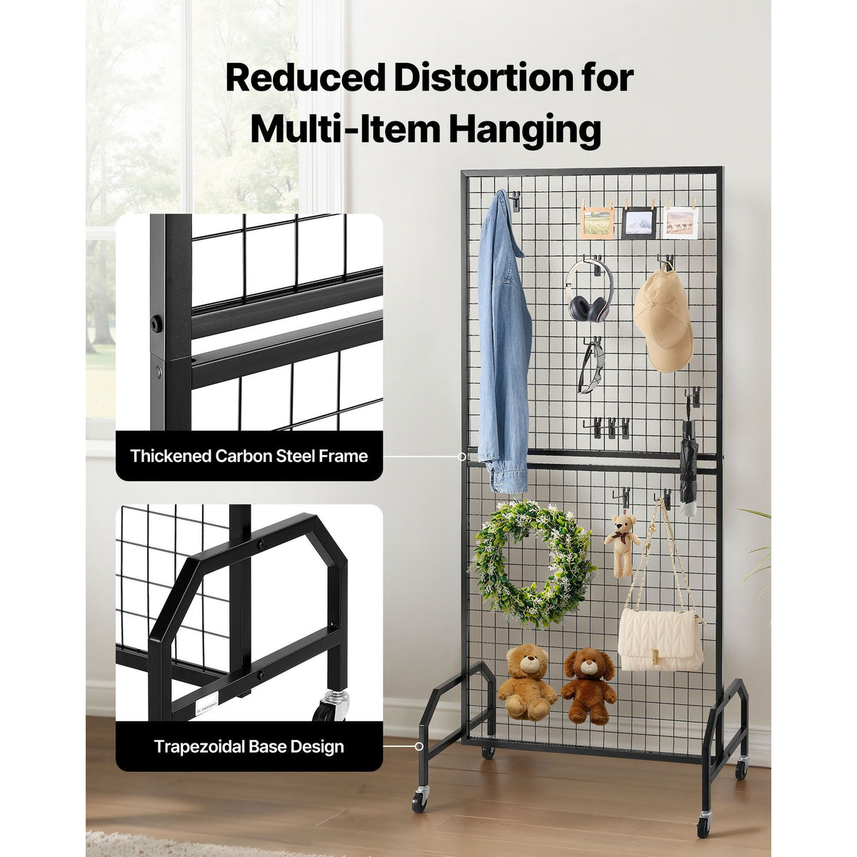 2 Packs Grid Wall Panels, 898 x 1798 mm Wire Grid Panels Display Rack, Movable Art Display Shelf with Wheels & 10 Hooks, Black Carbon Steel Gridwall for Craft Show, Decor, Storage, Notice Board
