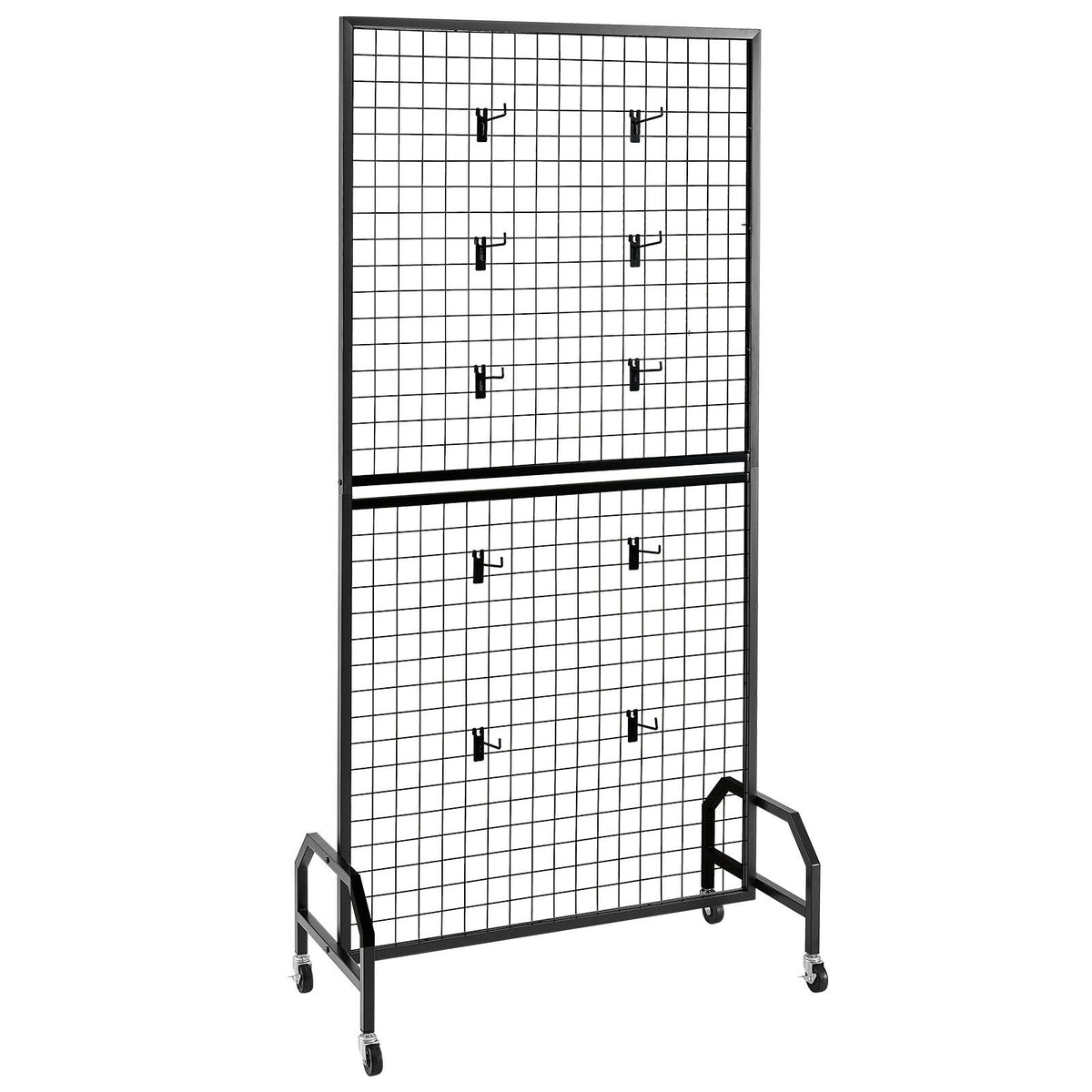 2 Packs Grid Wall Panels, 898 x 1798 mm Wire Grid Panels Display Rack, Movable Art Display Shelf with Wheels & 10 Hooks, Black Carbon Steel Gridwall for Craft Show, Decor, Storage, Notice Board