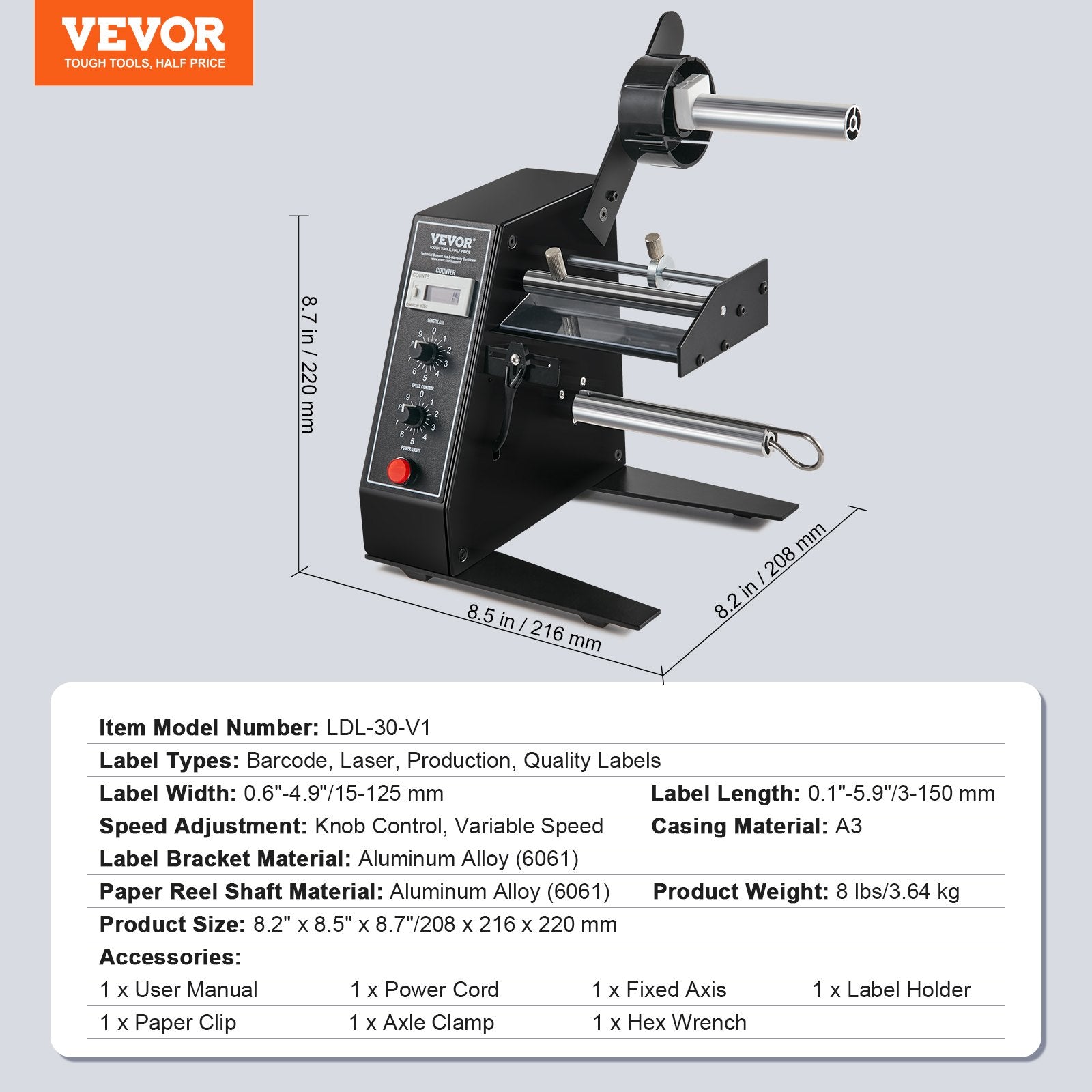 Automotive Repair & Speciality Tools: VEVOR Automatic Label Dispenser, Width 15-125 mm, Length 3-150 mm, Automatic Label Stripper Label Separating Machine, Speed Adjustable Label Applicator, Auto Counting 0-999999 for Various Label Sizes