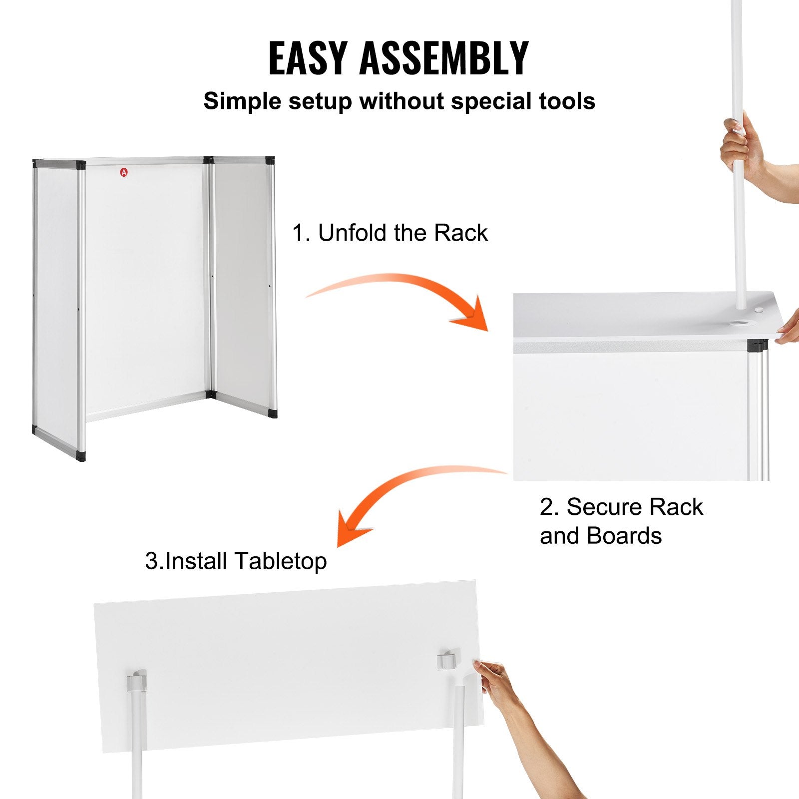 Portable Tradeshow Podium Table, 785 x 380 x 1815 mm, Display Exhibition Counter Stand Booth Fair with Wall, Foldable Promotion Retail Bar Table Pop Up Podium with Storage Rack/Carrying Bag