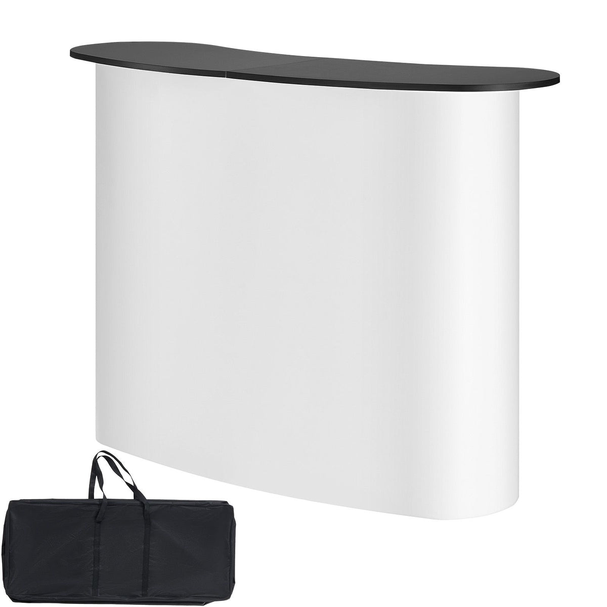 Portable Tradeshow Podium Table, 1300 x 465 x 950 mm, Display Exhibition Counter Stand Booth Fair with Wall, Foldable Promotion Retail Bar Table Pop Up Podium with Storage Rack, Carrying Bag