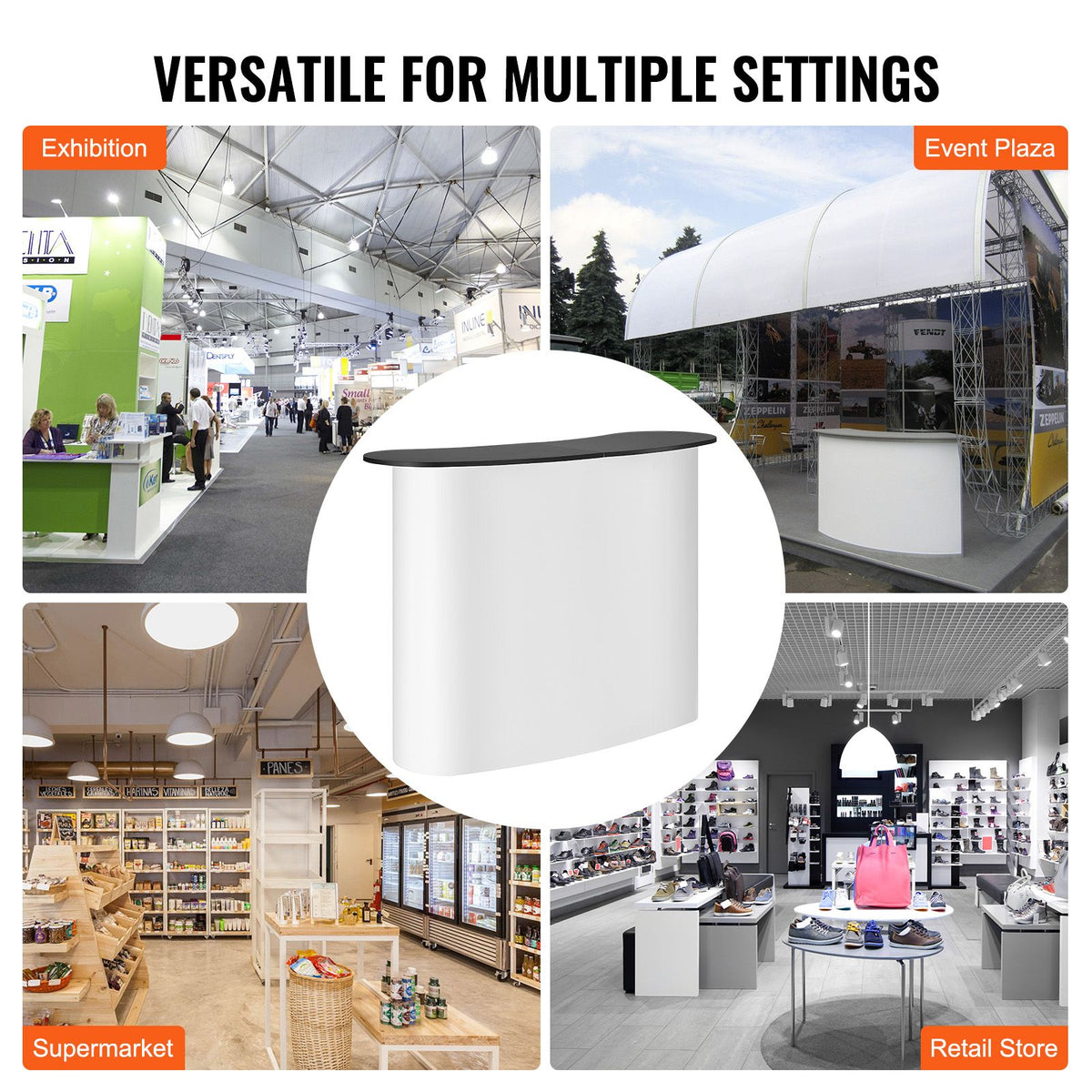 Portable Tradeshow Podium Table, 1300 x 465 x 950 mm, Display Exhibition Counter Stand Booth Fair with Wall, Foldable Promotion Retail Bar Table Pop Up Podium with Storage Rack, Carrying Bag
