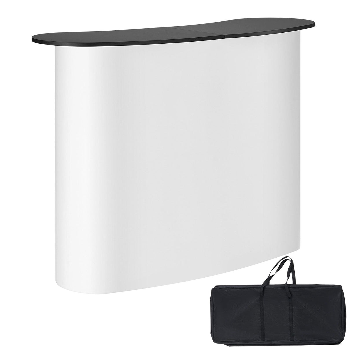 Portable Tradeshow Podium Table, 1300 x 465 x 950 mm, Display Exhibition Counter Stand Booth Fair with Wall, Foldable Promotion Retail Bar Table Pop Up Podium with Storage Rack, Carrying Bag