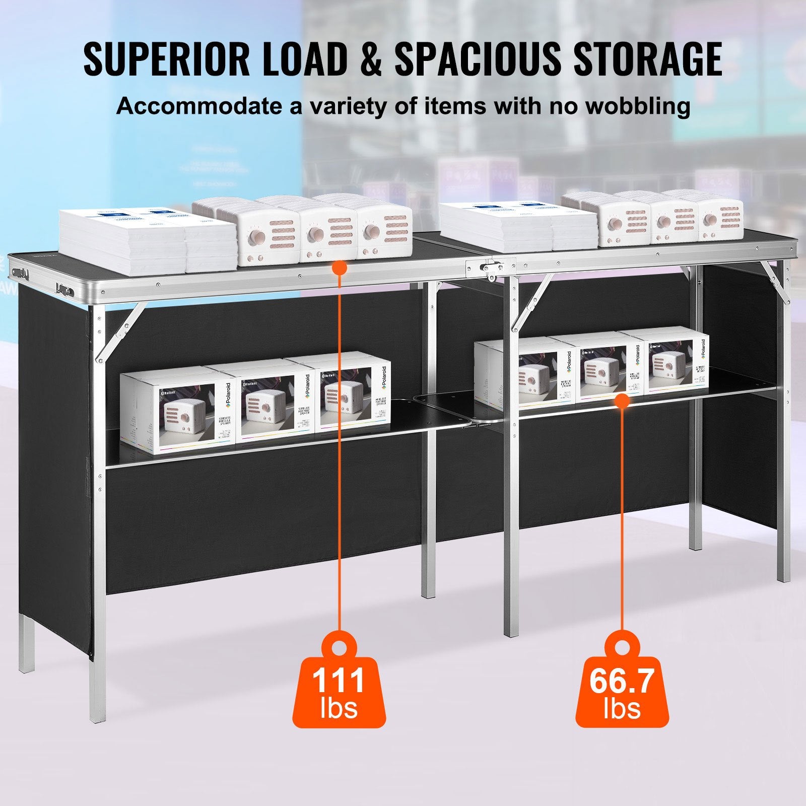 Audio Accessories: VEVOR Extra Long Folding Portable Bar Table - Tradeshow Podium Table for Indoor
