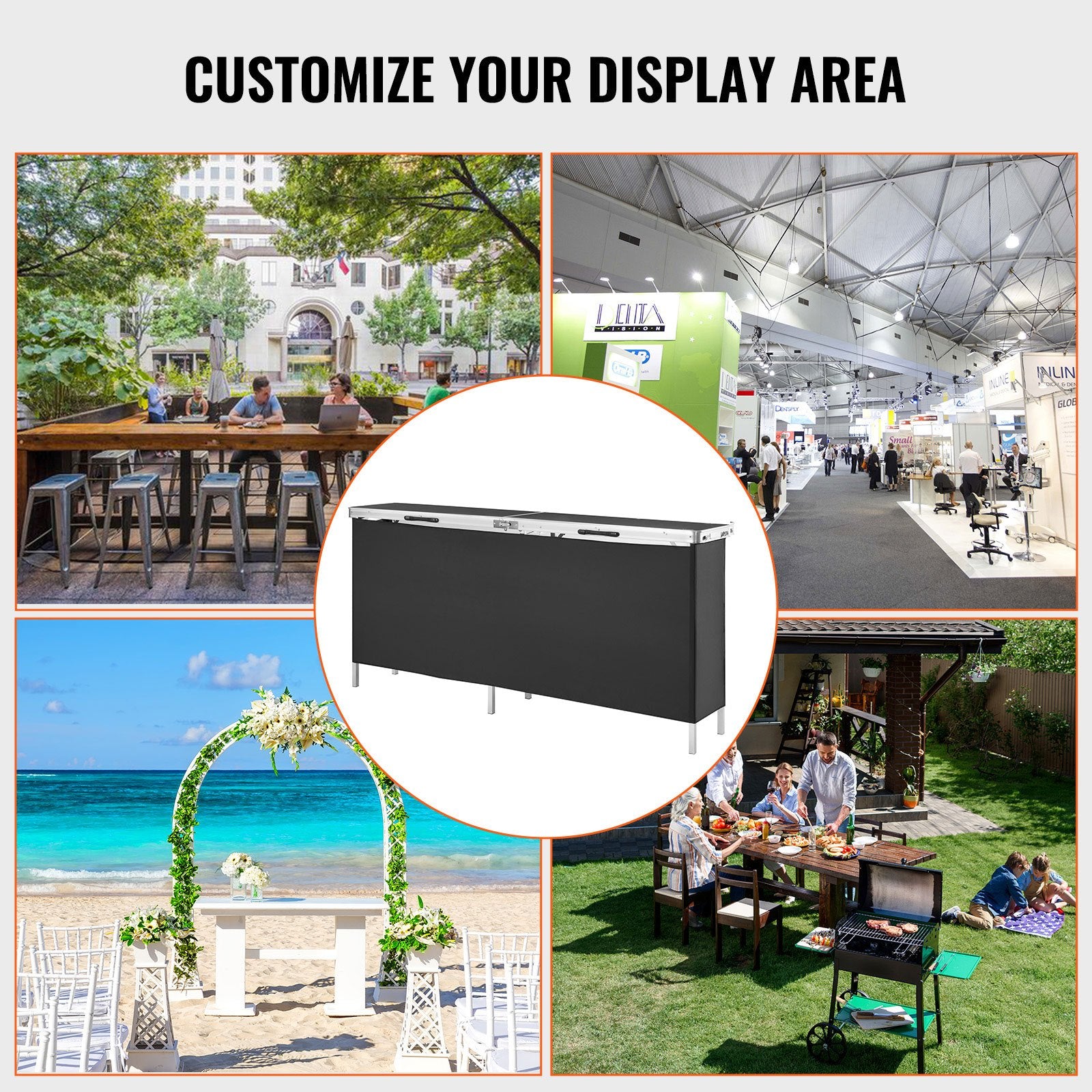 Audio Accessories: VEVOR Extra Long Folding Portable Bar Table - Tradeshow Podium Table for Indoor