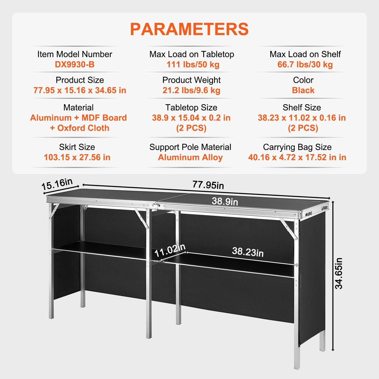 Audio Accessories: VEVOR Extra Long Folding Portable Bar Table - Tradeshow Podium Table for Indoor