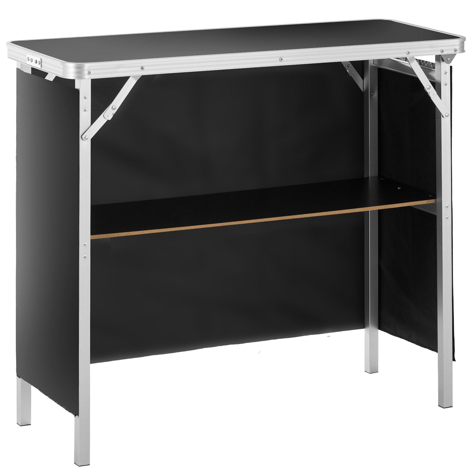 Desk Accessories: VEVOR Folding Portable Bar Table, Tradeshow Podium Table for Indoor, Outdoor, Party, Picnic, Exhibition, Includes Carrying Case, Storage Shelf and Black Skirt, 38.39" x 15.16" x 34.25“