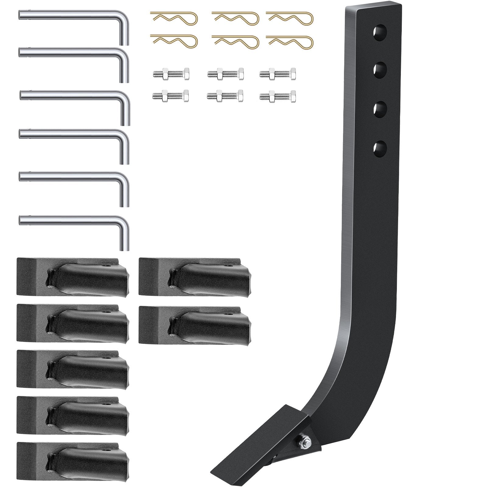 Chainsaws: VEVOR Box Blade Shank, 46.6 cm Scarifier Shank, 4 Holes Box Scraper Shank, Ripper Shank with Removable Tapered Teeth and Pins, Adjustable Shanks Assembly for Replacement, Digging, Plowing, 6PCS