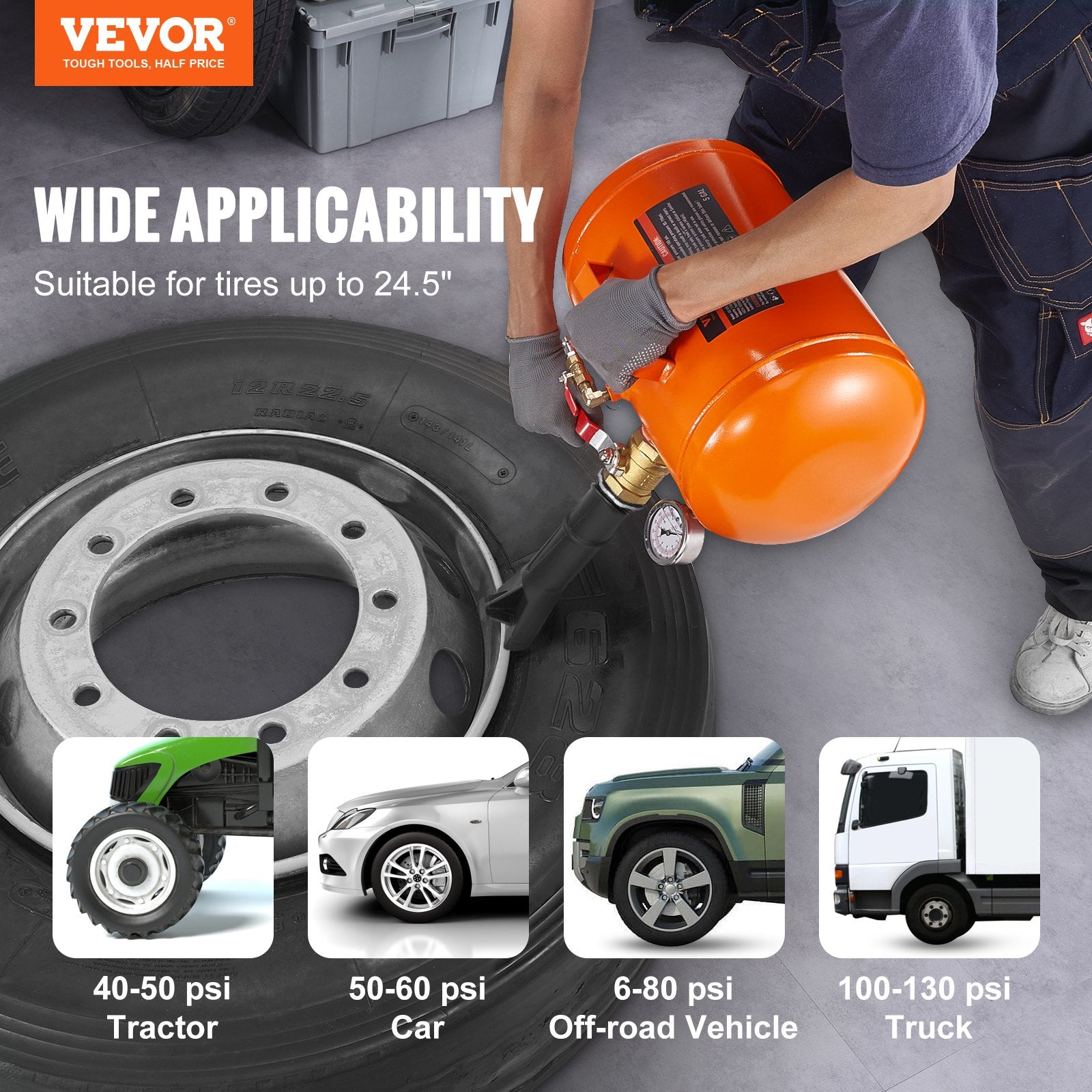 Automotive Repair & Speciality Tools: VEVOR Tire Bead Seater, 5 Gal/19L Air Tire Bead Blaster with Pressure Gauge & Handle, 145 PSI Seating Tool Inflator Tank, 85-116 PSI Operating Pressure for Car Truck ATV