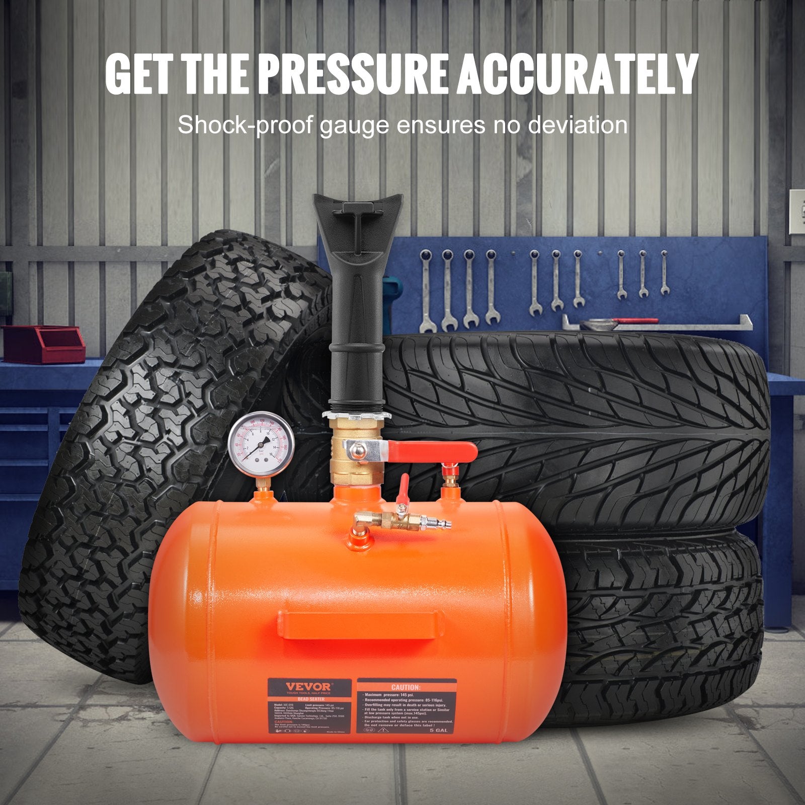 Automotive Repair & Speciality Tools: VEVOR Tire Bead Seater, 5 Gal/19L Air Tire Bead Blaster with Pressure Gauge & Handle, 145 PSI Seating Tool Inflator Tank, 85-116 PSI Operating Pressure for Car Truck ATV