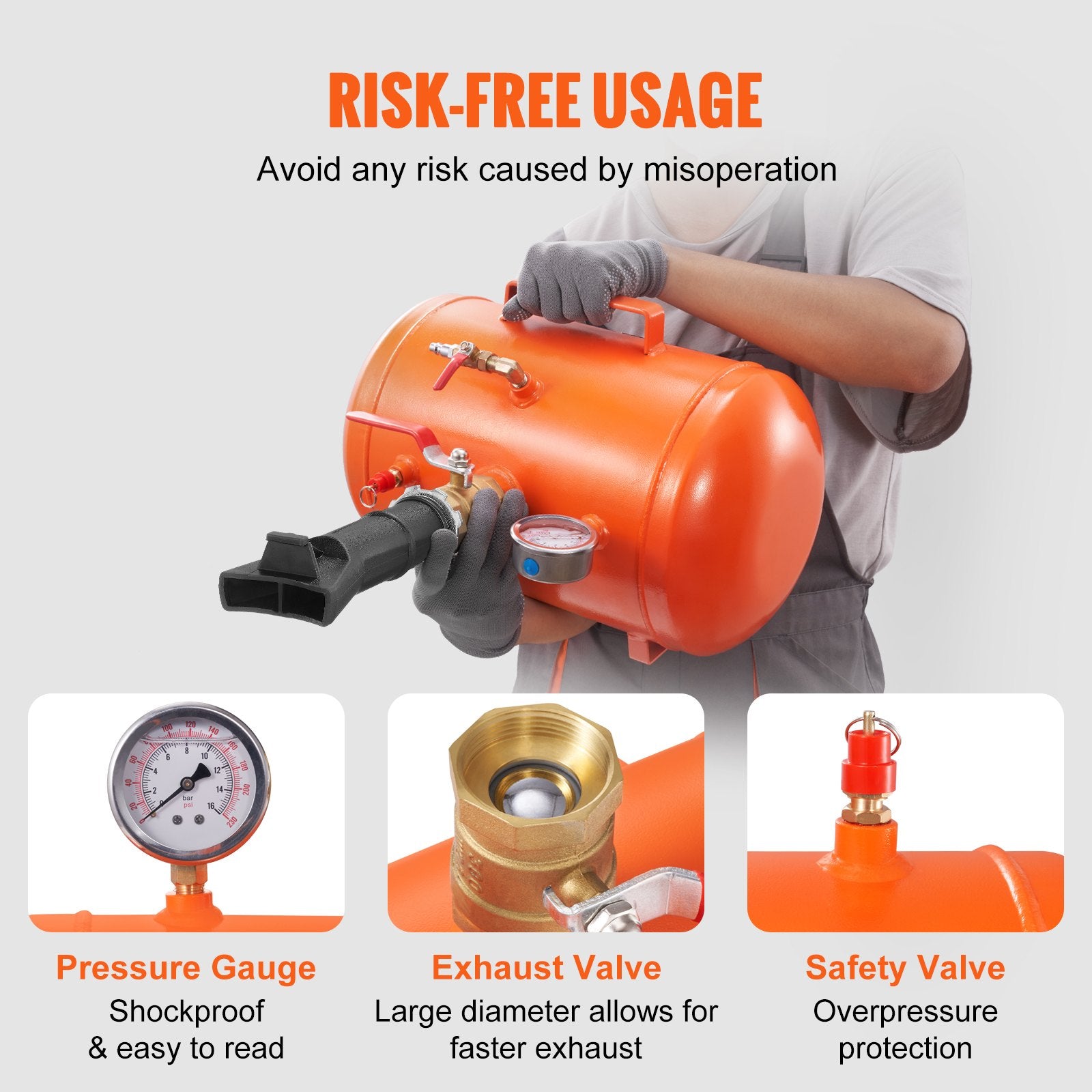 Automotive Repair & Speciality Tools: VEVOR Tire Bead Seater, 5 Gal/19L Air Tire Bead Blaster with Pressure Gauge & Handle, 145 PSI Seating Tool Inflator Tank, 85-116 PSI Operating Pressure for Car Truck ATV