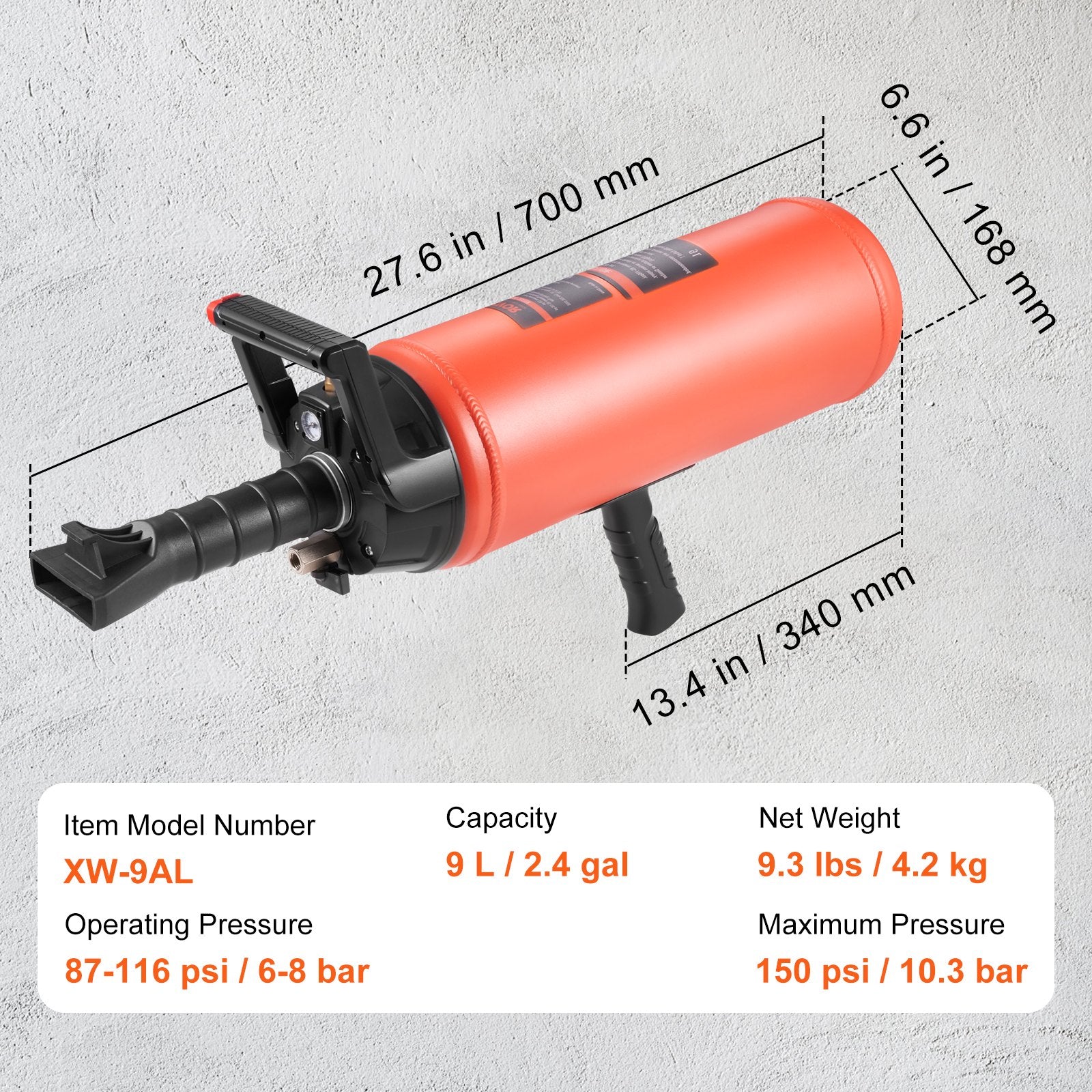Tire Bead Seater, 2.4 Gal/9 L Air Tire Bead Blaster, 150 PSI Handheld Bead Bazooka, Portable Tire Inflator Tool, 87-116 PSI Operating Pressure for Tractor Truck ATV Car and Automobile Repair