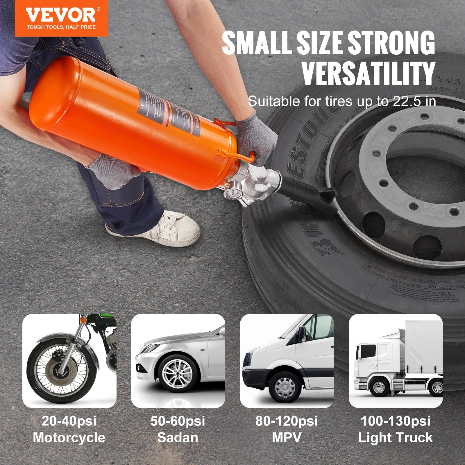Tire Bead Seater, 2.1 Gal/8 L Air Tire Bead Blaster, 120 PSI Handheld Bead Bazooka, Upgraded Portable Tire Inflator Tool, 85-116 PSI Operating Pressure for Tractor Truck ATV Car