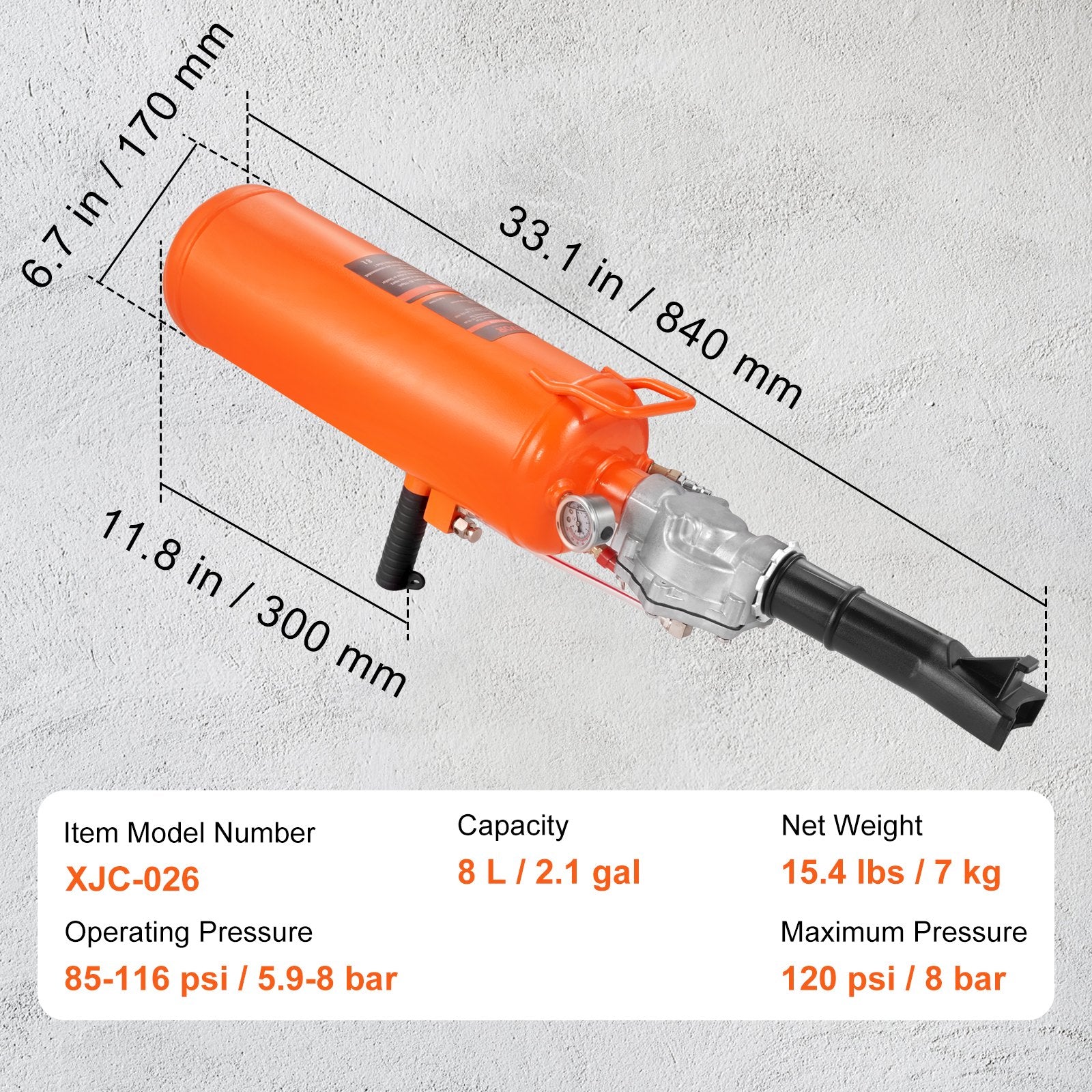 Tire Bead Seater, 2.1 Gal/8 L Air Tire Bead Blaster, 120 PSI Handheld Bead Bazooka, Upgraded Portable Tire Inflator Tool, 85-116 PSI Operating Pressure for Tractor Truck ATV Car
