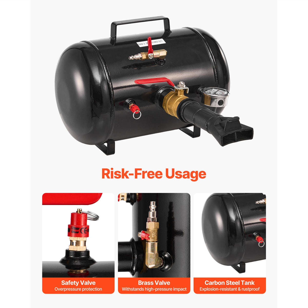 Air Tire Bead Seater, 5 Gal / 18.9 L, Heavy Duty Tire Bead Blaster Tool, 87-116 PSI Operating Pressure, Air Trigger Seating Inflator for Pickup, Truck, ATV, Jeep, Van, Lawn Tractor, RV, Black