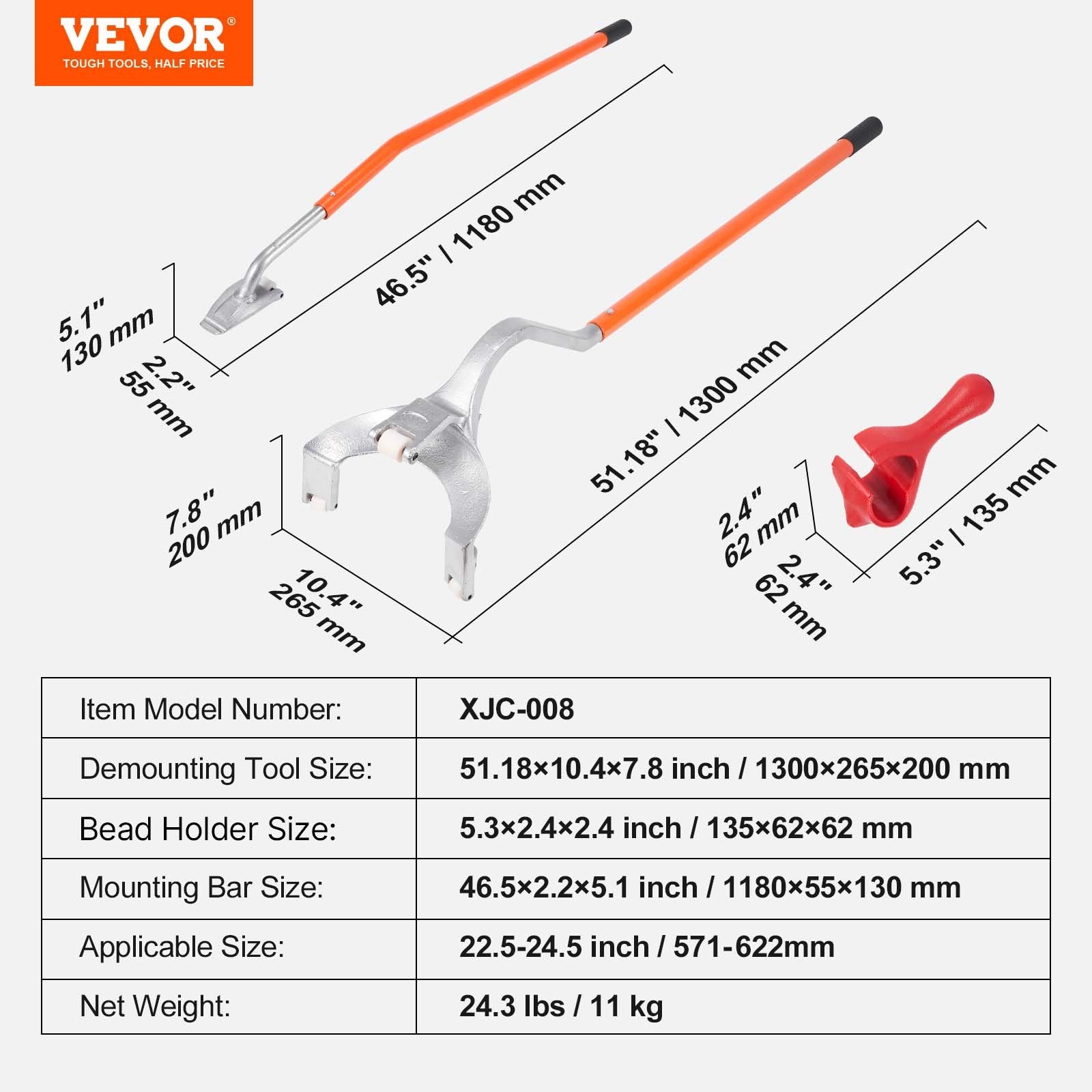 Tool Cabinets: VEVOR Tire Mount Demount Tool, 571-622 mm Manual Steel Tire Changer Mount Demount Removal Tool, with Extra Bead Holder, Tubeless Truck Bead Breaker, 3 PCS Tire Changing Tools, Orange