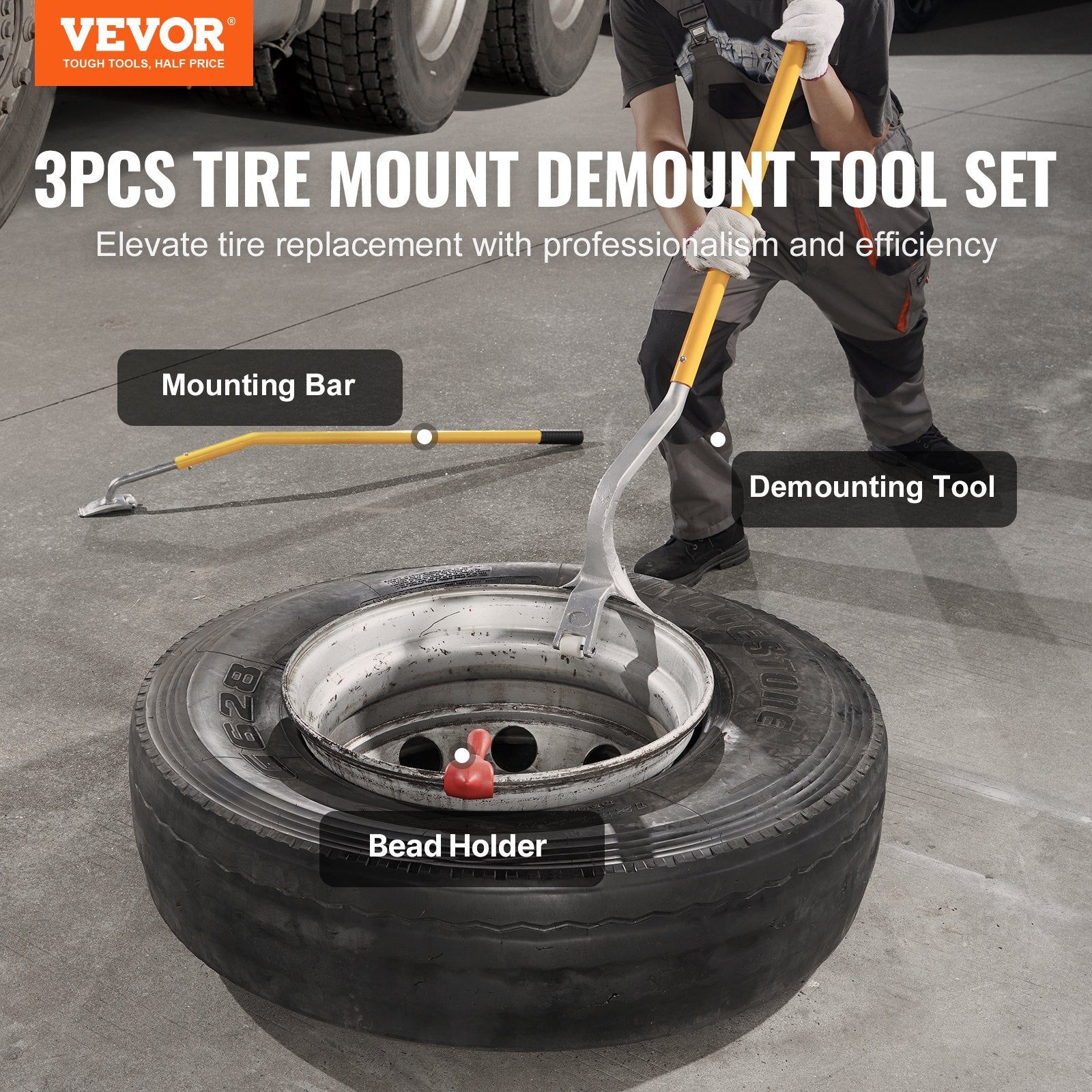 Tool Cabinets: VEVOR Tire Mount Demount Tool, 571- 622 mm Manual Steel Tire Changer Mount Demount Removal Tool, with Extra Bead Holder, Tubeless Truck Bead Breaker, 3 PCS Tire Changing Tools, Orange