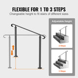 Door Hardware: VEVOR Handrails for Outdoor Steps, Fit 1-3 Steps Wrought Iron Handrail, Outdoor Stair Railing, Adjustable Front Porch Hand Rail, Black Transitional Hand railings for Concrete Steps or Wooden Stairs