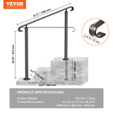 Door Hardware: VEVOR Handrails for Outdoor Steps, Fit 1-3 Steps Wrought Iron Handrail, Outdoor Stair Railing, Adjustable Front Porch Hand Rail, Black Transitional Hand railings for Concrete Steps or Wooden Stairs