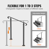 Door Hardware: VEVOR Handrails for Outdoor Steps, Fit 1-3 Steps Outdoor Stair Railing, Wrought Iron Handrail, Adjustable Front Porch Hand Rail, Black Transitional Hand railings for Concrete Steps or Wooden Stairs