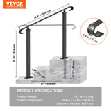 Door Hardware: VEVOR Handrails for Outdoor Steps, Fit 1-3 Steps Outdoor Stair Railing, Wrought Iron Handrail, Adjustable Front Porch Hand Rail, Black Transitional Hand railings for Concrete Steps or Wooden Stairs