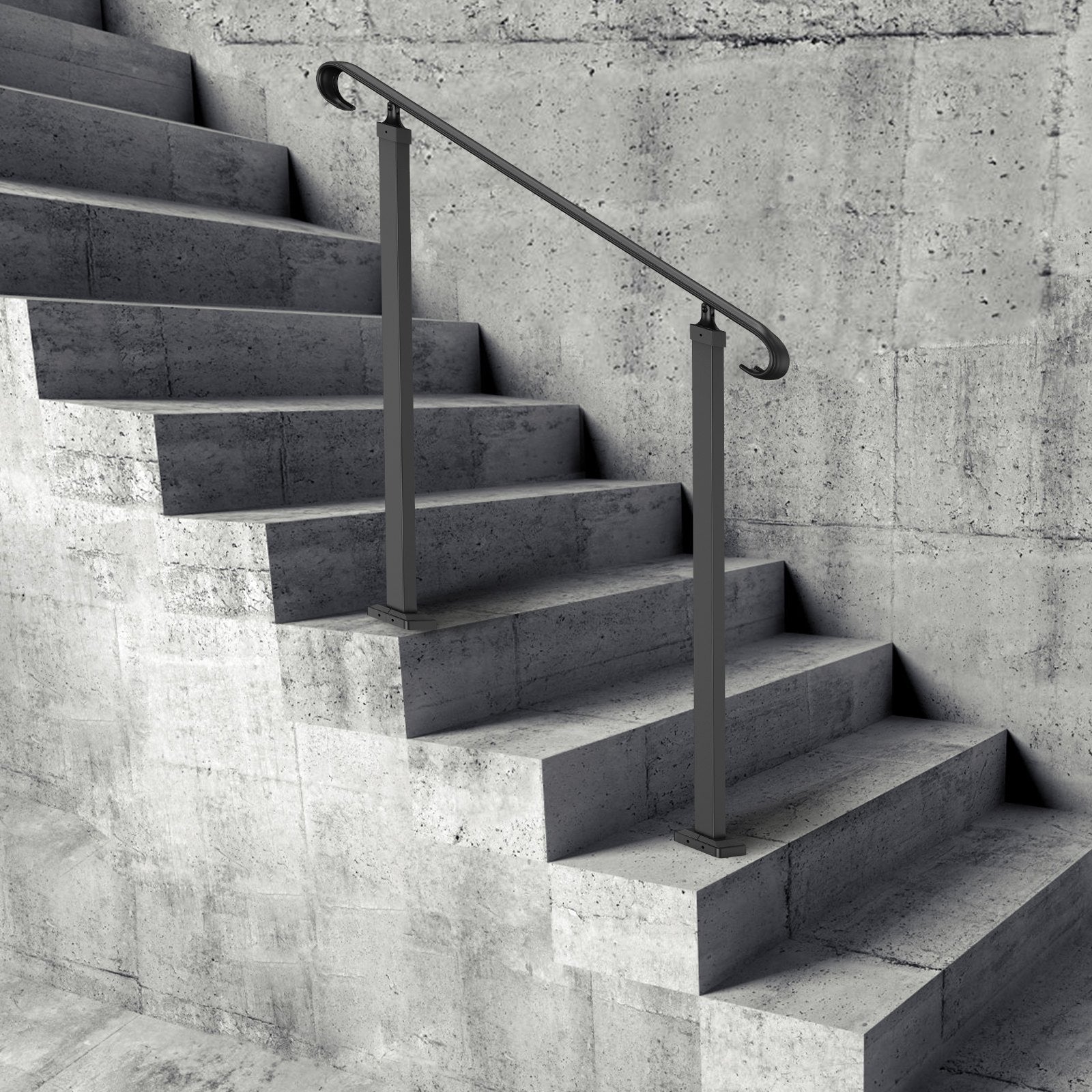Door Hardware: VEVOR Handrails for Outdoor Steps, Fit 1-3 Steps Outdoor Stair Railing, Wrought Iron Handrail, Adjustable Front Porch Hand Rail, Black Transitional Hand railings for Concrete Steps or Wooden Stairs