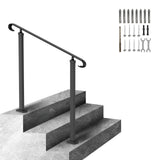 Door Hardware: VEVOR Handrails for Outdoor Steps, Fit 1-3 Steps Outdoor Stair Railing, Wrought Iron Handrail, Adjustable Front Porch Hand Rail, Black Transitional Hand railings for Concrete Steps or Wooden Stairs
