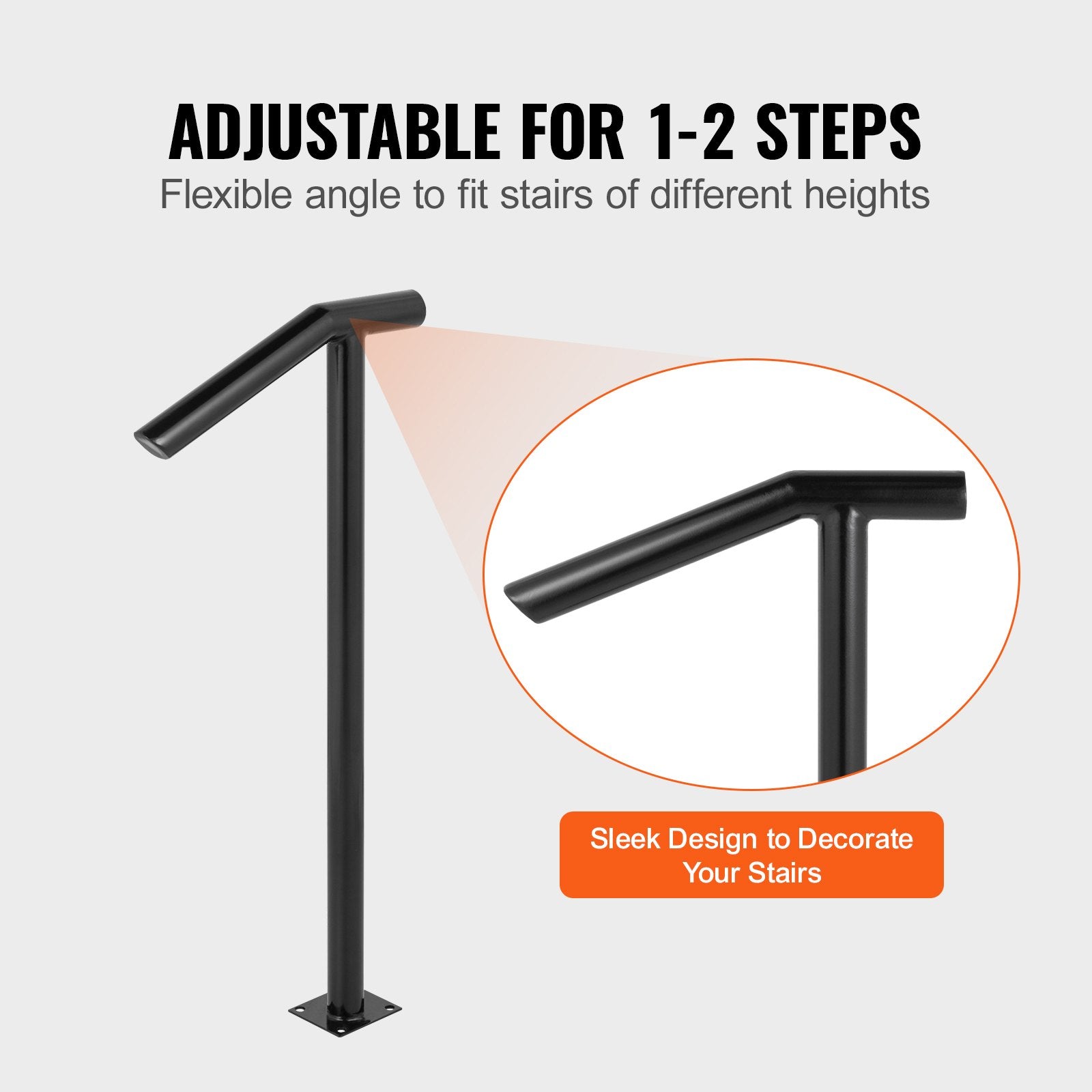 Table & Bar Stools: VEVOR Single Post 1-2, Black Steel Railing 441LBS Capacity Baking Varnish Iron Stairs Stylish Handrails for Outdoor Steps with Expansion Bolts & Drill Bit