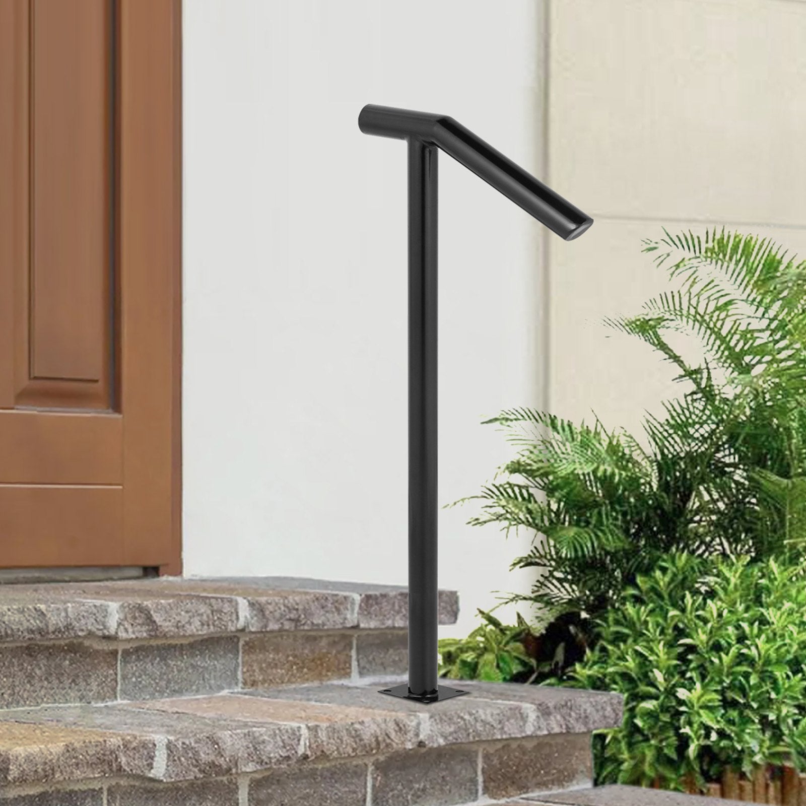 Table & Bar Stools: VEVOR Single Post 1-2, Black Steel Railing 441LBS Capacity Baking Varnish Iron Stairs Stylish Handrails for Outdoor Steps with Expansion Bolts & Drill Bit