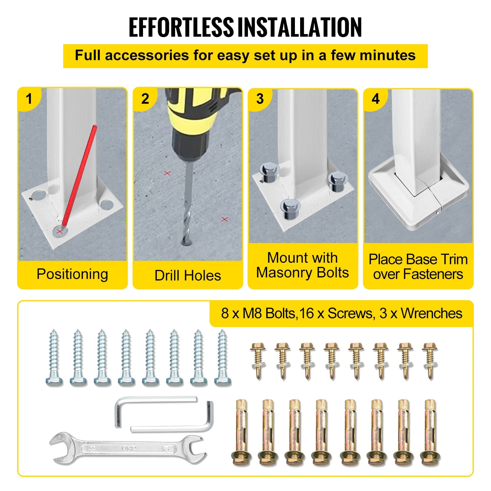Door Hardware: VEVOR 3-Step Handrails for Outdoor Steps Fits 1 or 3 Steps Matte White Stair Rail Wrought Iron Handrail with Installation Kit Hand Rails for Outdoor Step