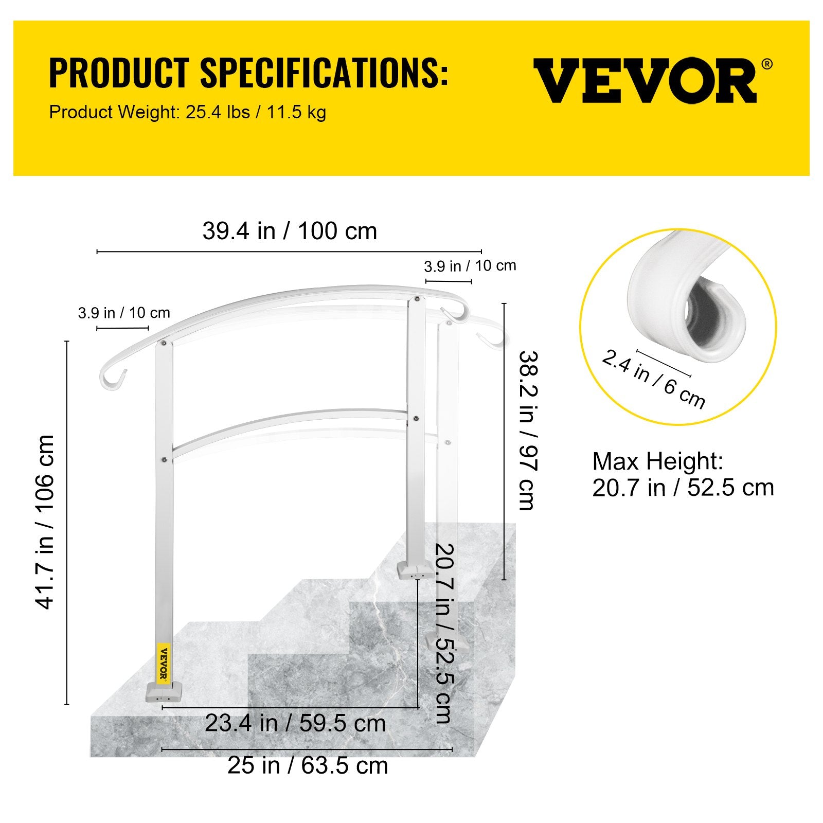 Door Hardware: VEVOR 3-Step Handrails for Outdoor Steps Fits 1 or 3 Steps Matte White Stair Rail Wrought Iron Handrail with Installation Kit Hand Rails for Outdoor Step