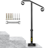 Dog Steps & Ramps: VEVOR Handrails for Outdoor Steps, Fit 1 or 2 Steps Outdoor Stair Railing, Single Post Wrought Iron Handrail, Gray Transitional Porch Railings for Concrete Steps or Wooden Stairs with Base