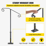 Dog Steps & Ramps: VEVOR Handrails for Outdoor Steps, Fit 1 or 2 Steps Outdoor Stair Railing, Single Post Wrought Iron Handrail, Gray Transitional Porch Railings for Concrete Steps or Wooden Stairs with Base
