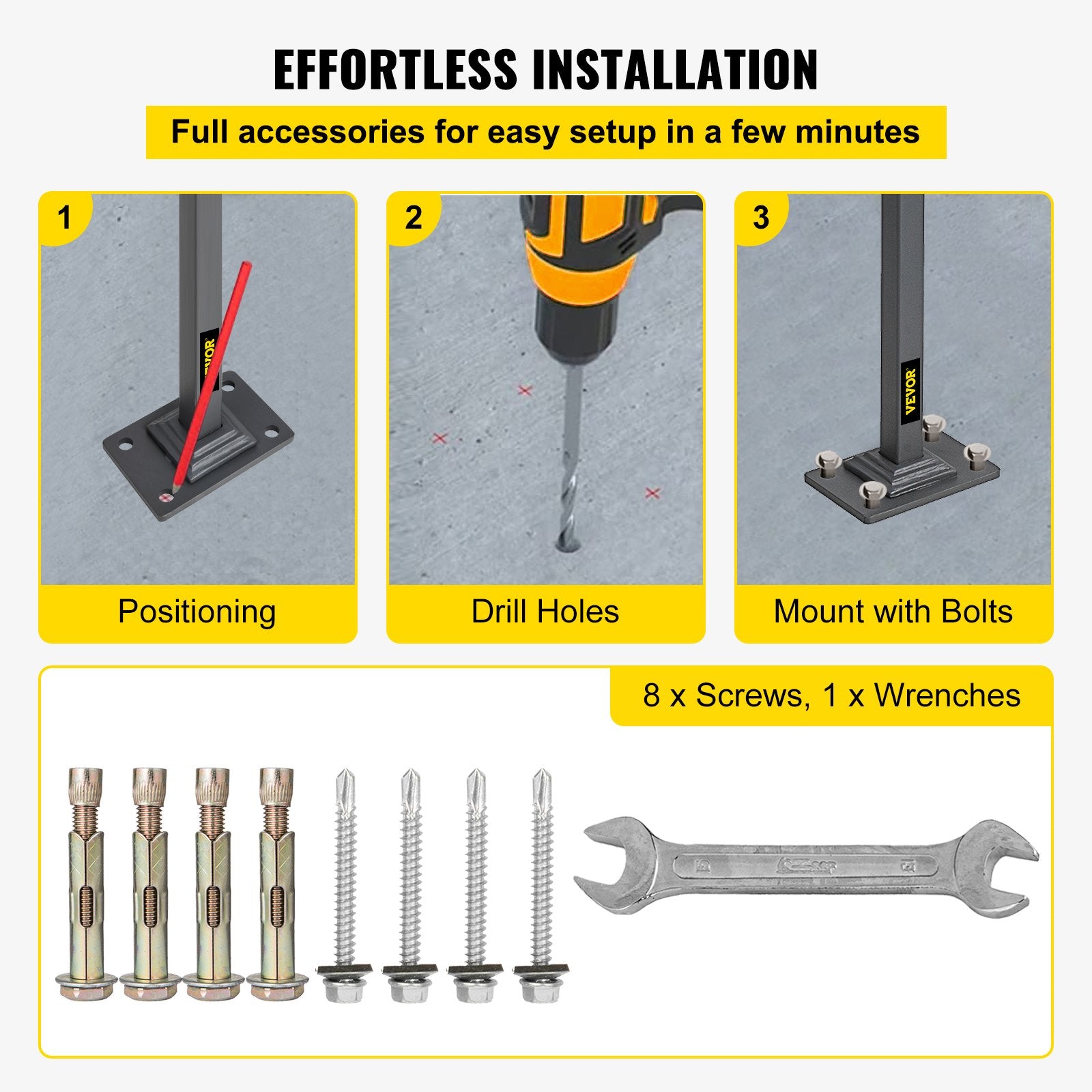 Dog Steps & Ramps: VEVOR Handrails for Outdoor Steps, Fit 1 or 2 Steps Outdoor Stair Railing, Single Post Wrought Iron Handrail, Gray Transitional Porch Railings for Concrete Steps or Wooden Stairs with Base