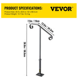 Dog Steps & Ramps: VEVOR Handrails for Outdoor Steps, Fit 1 or 2 Steps Outdoor Stair Railing, Single Post Wrought Iron Handrail, Gray Transitional Porch Railings for Concrete Steps or Wooden Stairs with Base