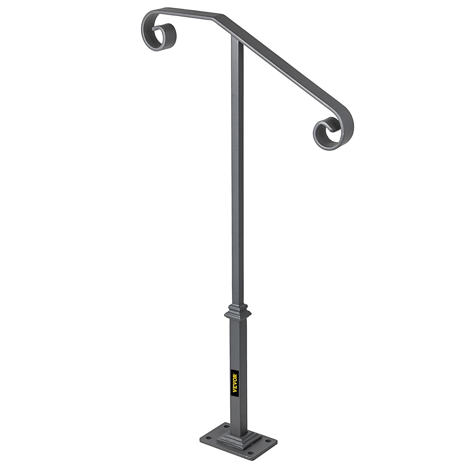 Dog Steps & Ramps: VEVOR Handrails for Outdoor Steps, Fit 1 or 2 Steps Outdoor Stair Railing, Single Post Wrought Iron Handrail, Gray Transitional Porch Railings for Concrete Steps or Wooden Stairs with Base