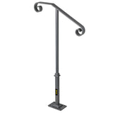 Dog Steps & Ramps: VEVOR Handrails for Outdoor Steps, Fit 1 or 2 Steps Outdoor Stair Railing, Single Post Wrought Iron Handrail, Gray Transitional Porch Railings for Concrete Steps or Wooden Stairs with Base