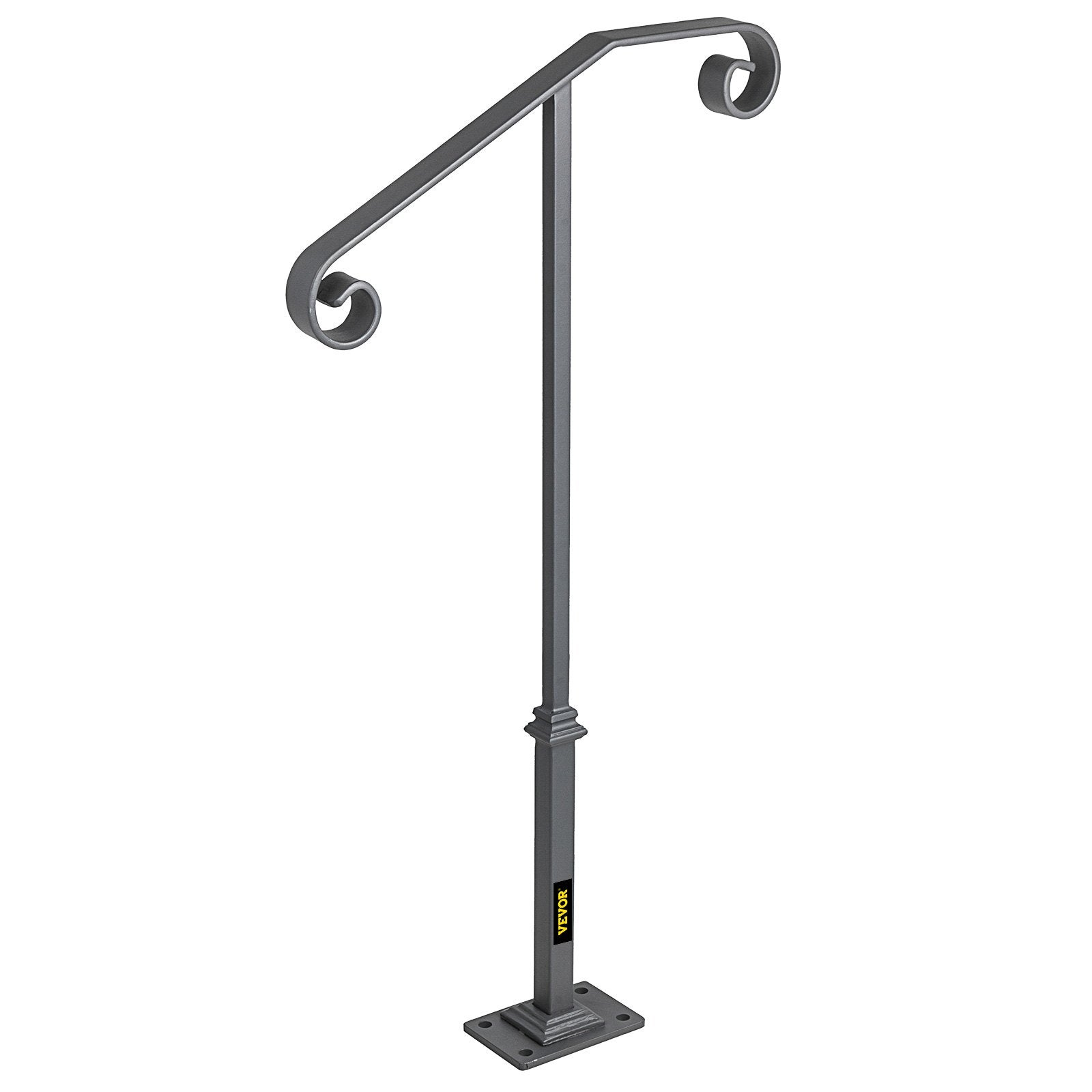 Dog Steps & Ramps: VEVOR Handrails for Outdoor Steps, Fit 1 or 2 Steps Outdoor Stair Railing, Single Post Wrought Iron Handrail, Gray Transitional Porch Railings for Concrete Steps or Wooden Stairs with Base