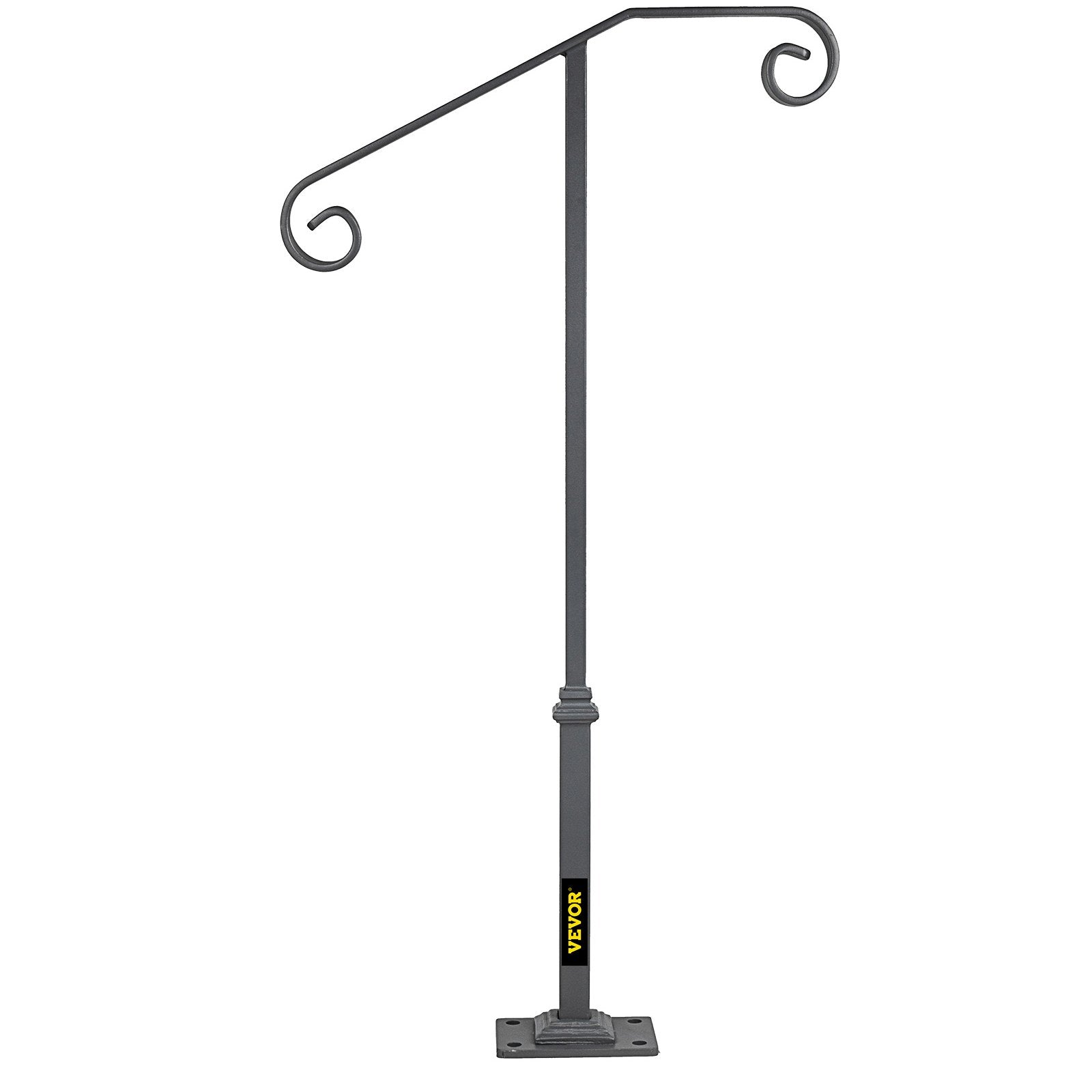 Dog Steps & Ramps: VEVOR Handrails for Outdoor Steps, Fit 1 or 2 Steps Outdoor Stair Railing, Single Post Wrought Iron Handrail, Gray Transitional Porch Railings for Concrete Steps or Wooden Stairs with Base
