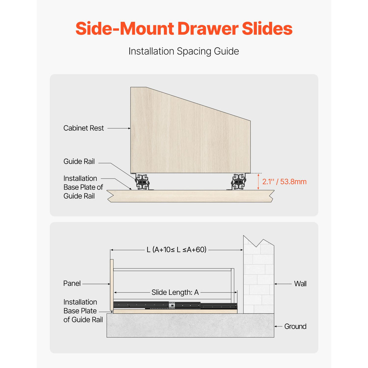 Undermount Drawer Slides, 40 inch, Full Extension Ball Bearing Under Stair Cabinet Rails, 260 LB Load Capacity Heavy Duty Bottom Stair Cabinet Glides Track Runners,for DIY Replacement, Black