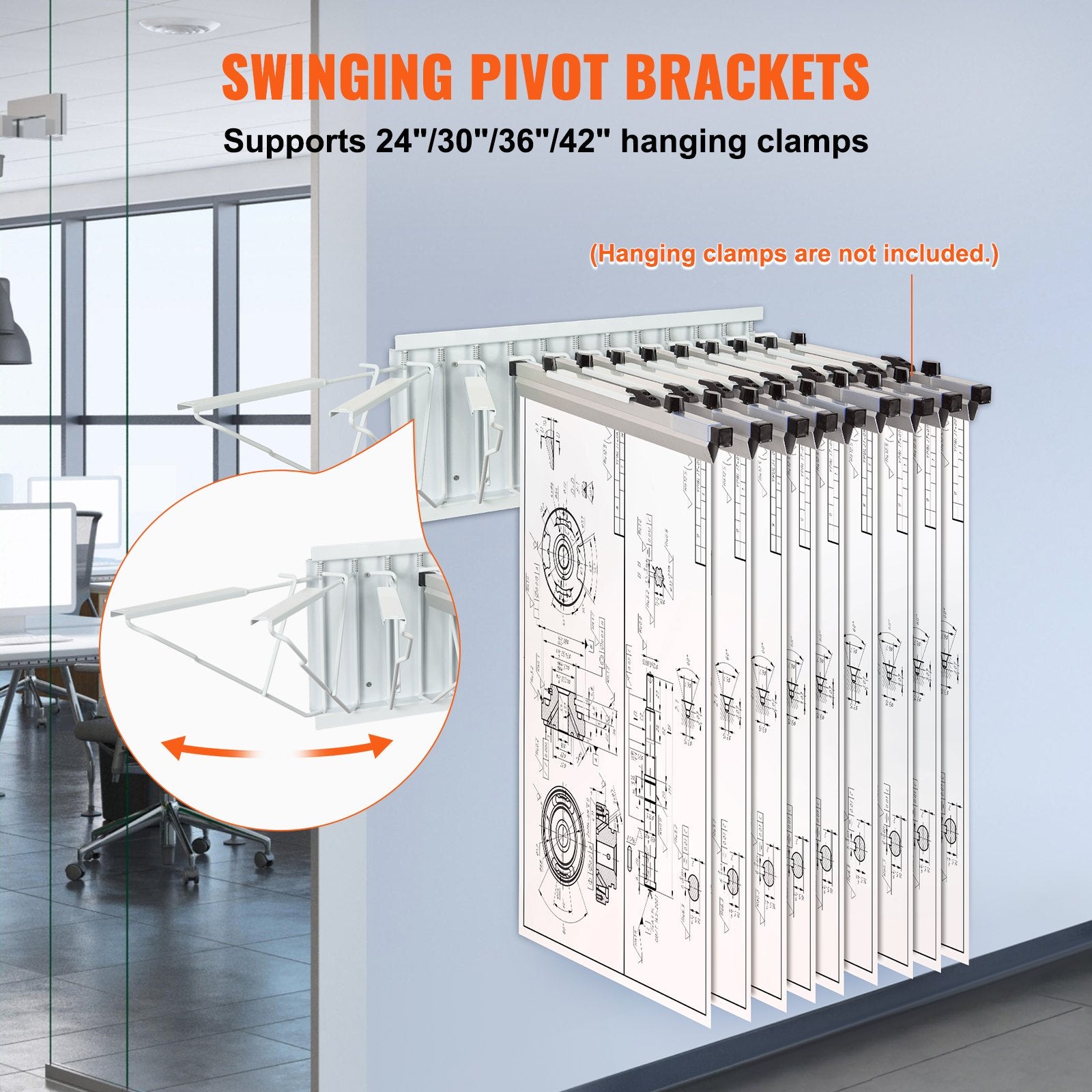 Basketball & Basketball Accessories: VEVOR Wall Mount Blueprint Storage Rack Blueprint Holder with 12 Pivot Brackets