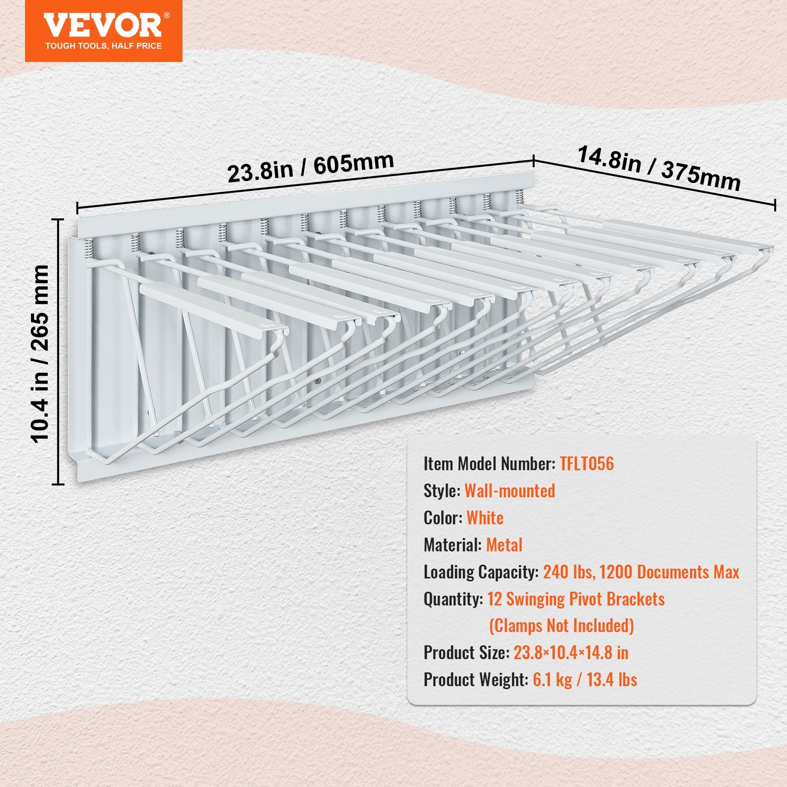 Basketball & Basketball Accessories: VEVOR Wall Mount Blueprint Storage Rack Blueprint Holder with 12 Pivot Brackets