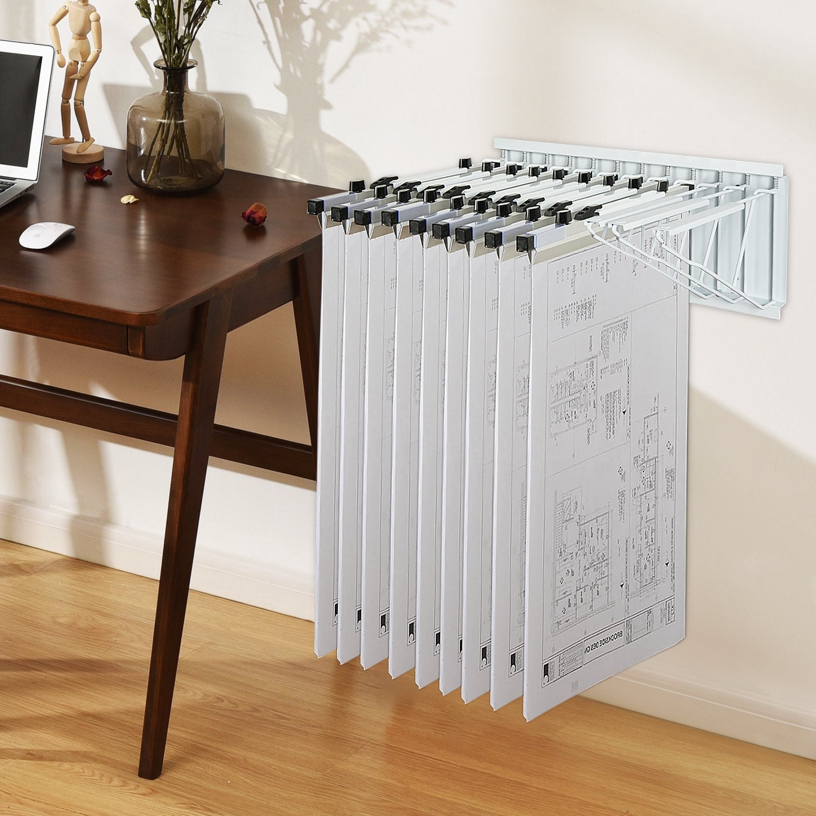 Basketball & Basketball Accessories: VEVOR Wall Mount Blueprint Storage Rack Blueprint Holder with 12 Pivot Brackets