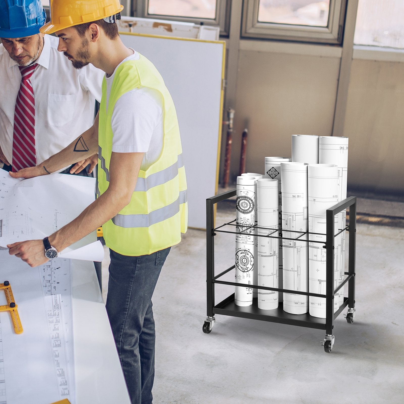 Storage Cabinets: VEVOR Blueprint Storage Rack, 12 Slots Blueprint Holder with Wheels, Mobile Metal Blueprint Storage Cart for Map Poster Architectural Construction Plan, Roll File Organizer for Home, Office, School