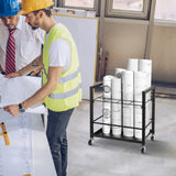 Storage Cabinets: VEVOR Blueprint Storage Rack, 12 Slots Blueprint Holder with Wheels, Mobile Metal Blueprint Storage Cart for Map Poster Architectural Construction Plan, Roll File Organizer for Home, Office, School
